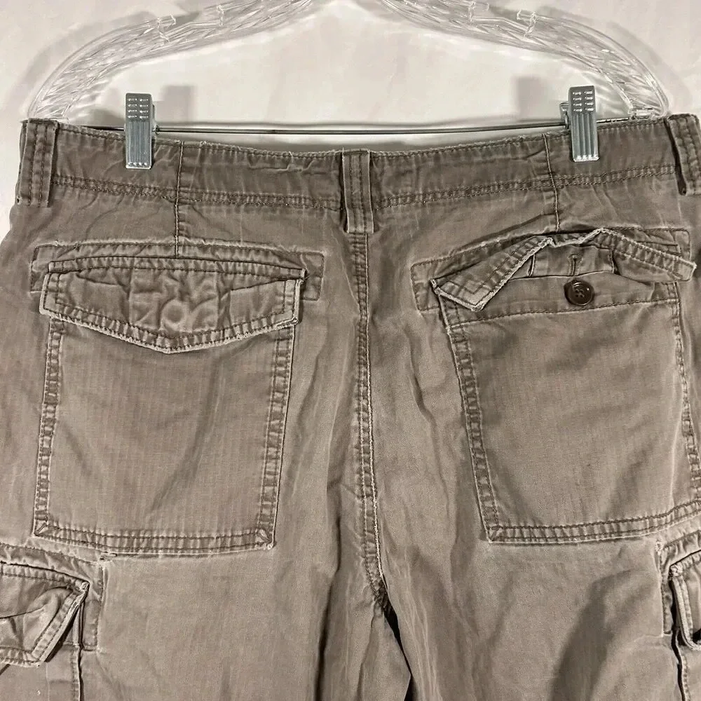 Banana Republic Cargo Shorts Men's 35 Grey Button Zip 100% Cotton Distressed